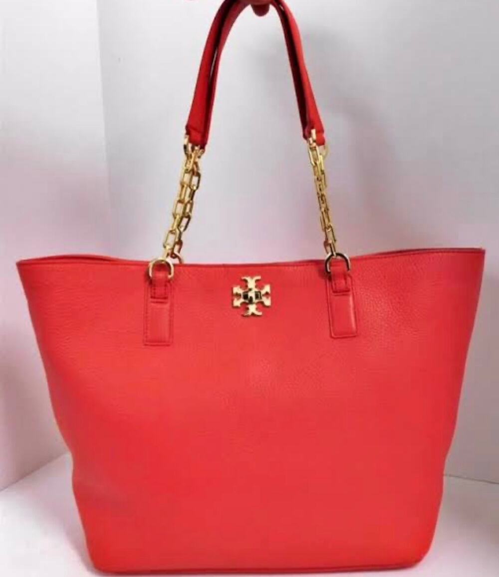 Tory Burch Red Pebbled Tote Gold Chain Shoulder Bag NWOT